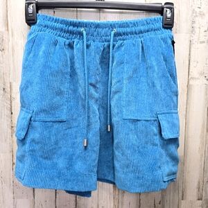 Angel Kiss Corduroy Cargo Shorts Women's Small Turquoise Blue Pull On Stretchy